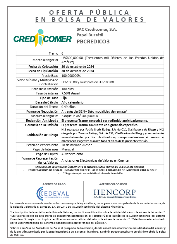 AVISO COLOCACION PBCREDICO3 T 6