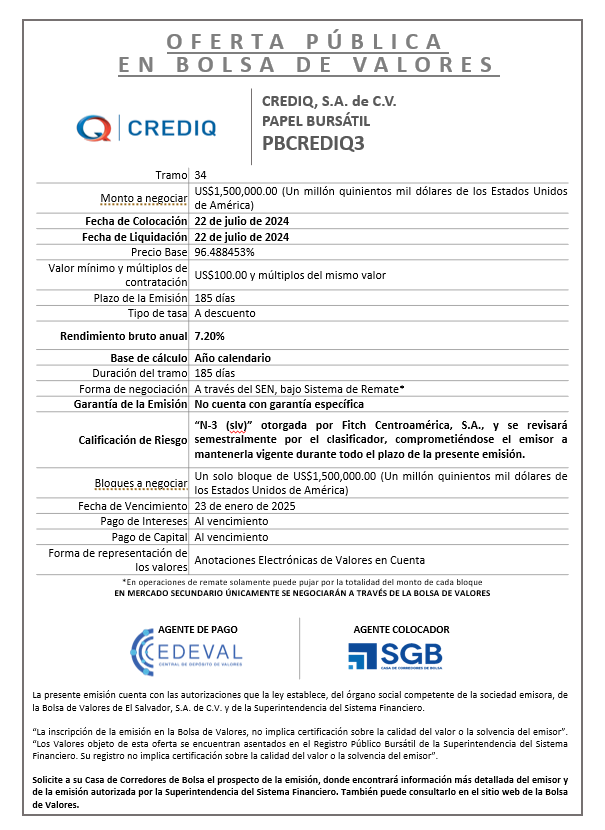 AVISO COLOCACION PBCREDIQ3 T 34