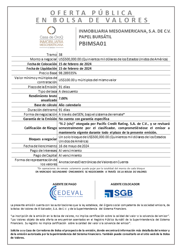AVISO COLOCACION PBIMSA01 T 38