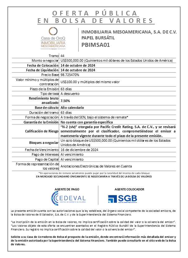 AVISO COLOCACION PBIMSA01 T 44