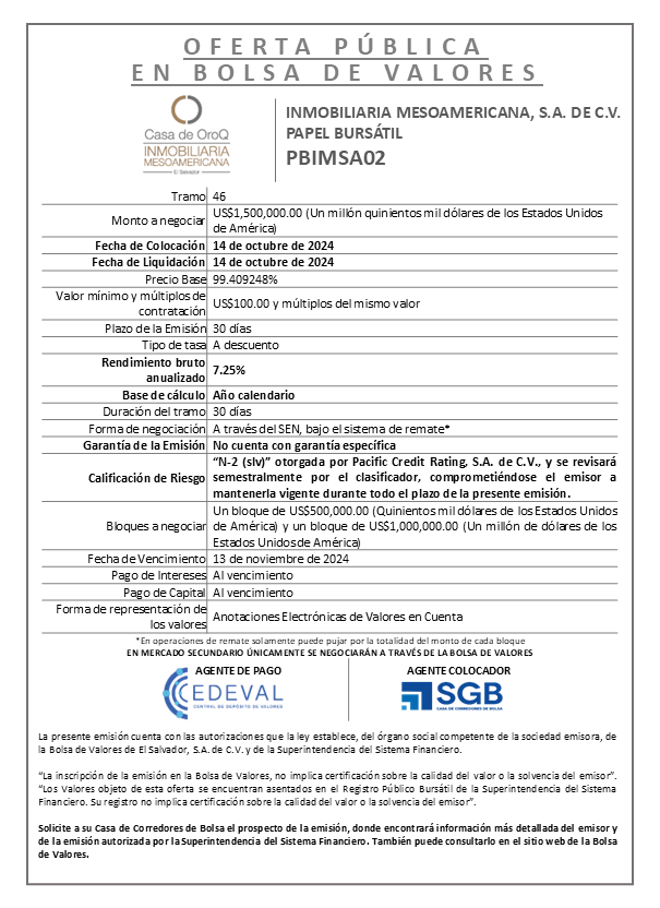 AVISO COLOCACION PBIMSA02 T 46