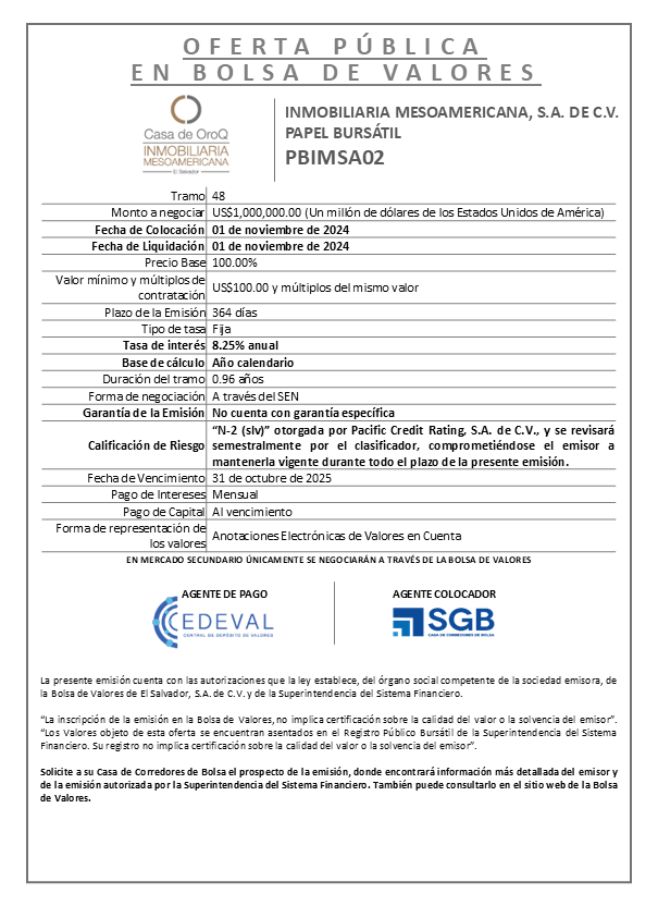 AVISO COLOCACION PBIMSA02 T 48