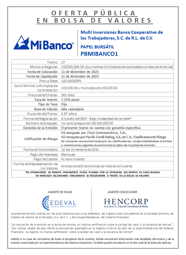 AVISO COLOCACION PBMIBANCO1 T 27