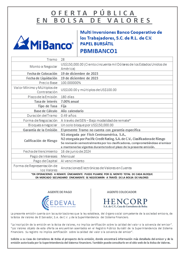 AVISO COLOCACION PBMIBANCO1 T 28