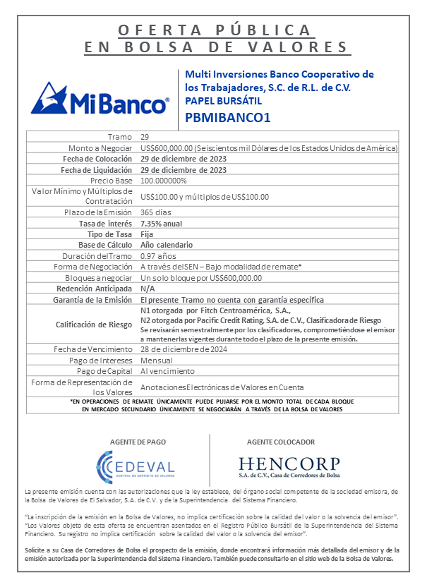 AVISO COLOCACION PBMIBANCO1 T 29 Nueva version
