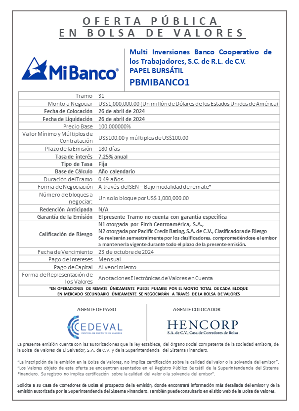 AVISO COLOCACION PBMIBANCO1 T 31