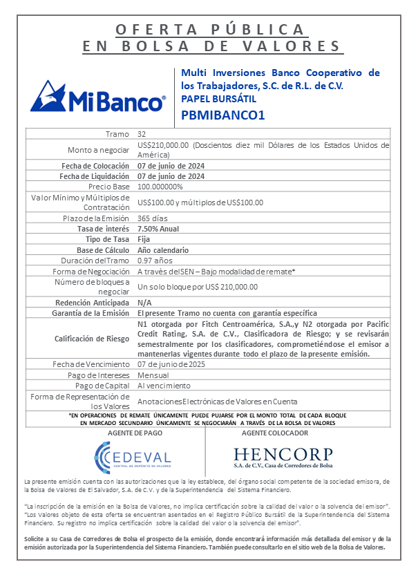 AVISO COLOCACION PBMIBANCO1 T 32