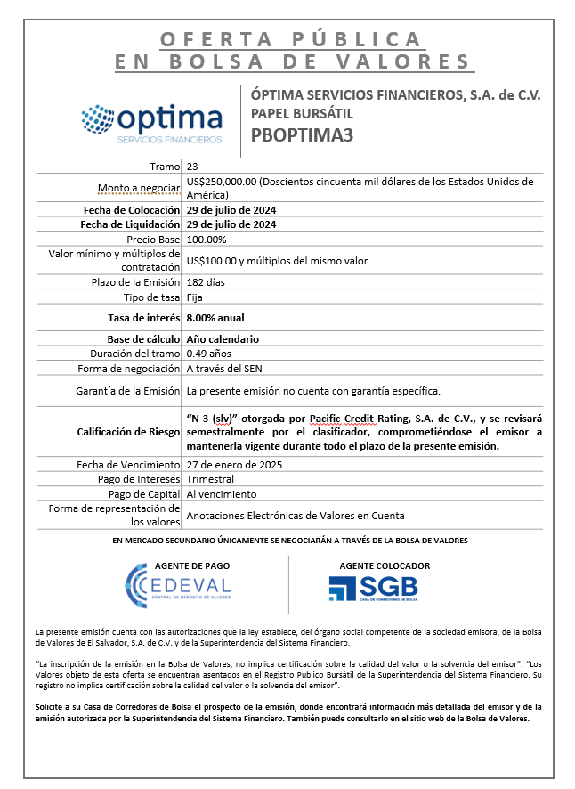 AVISO COLOCACION PBOPTIMA3 T 23
