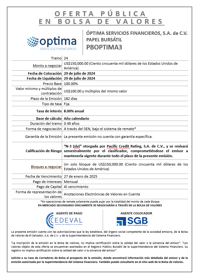 AVISO COLOCACION PBOPTIMA3 T 24