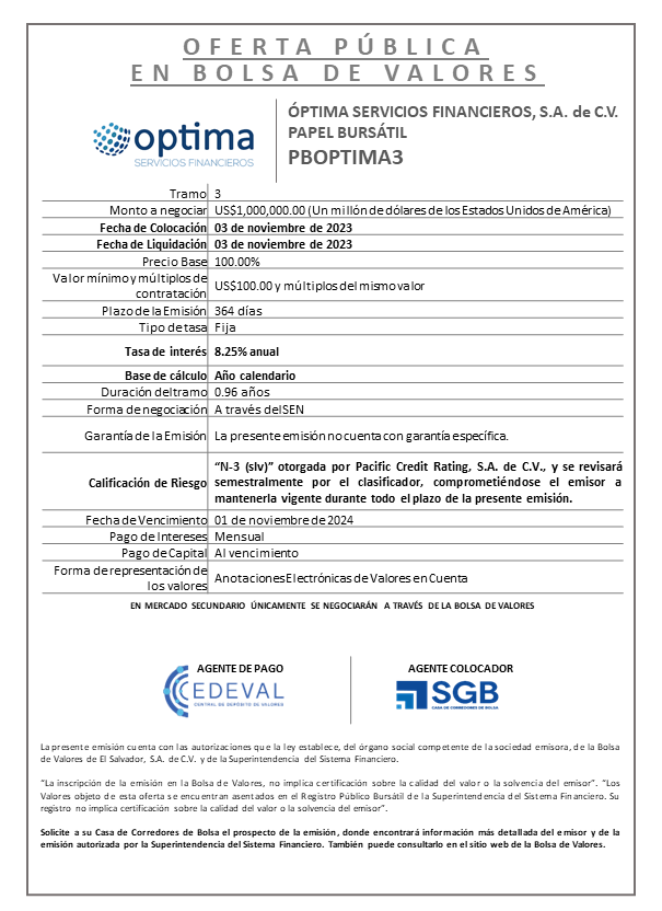 AVISO COLOCACION PBOPTIMA3 T 3