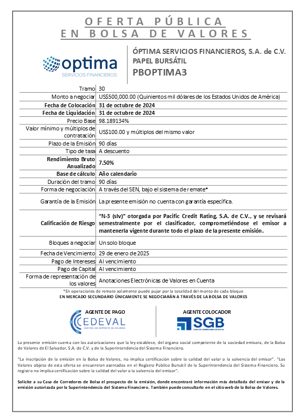 AVISO COLOCACION PBOPTIMA3 T 30