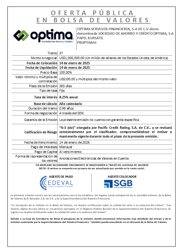 AVISO COLOCACION PBOPTIMA3 T 37