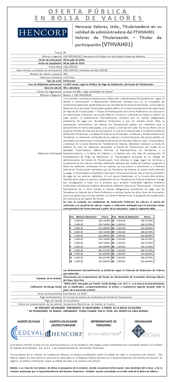 AVISO COLOCACION VTHVAH01 T 9P