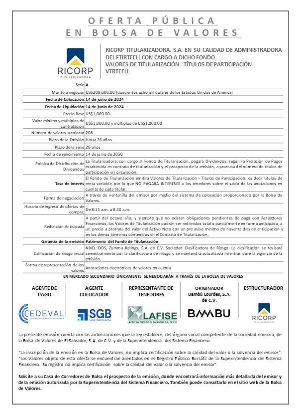 AVISO COLOCACION VTRTEELL S A