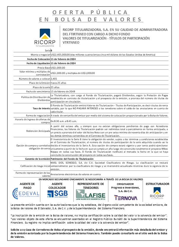 AVISO COLOCACION VTRTNNEO S B