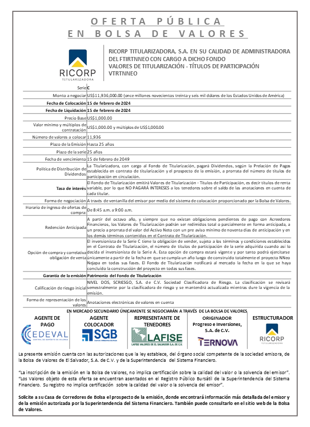 AVISO COLOCACION VTRTNNEO S C