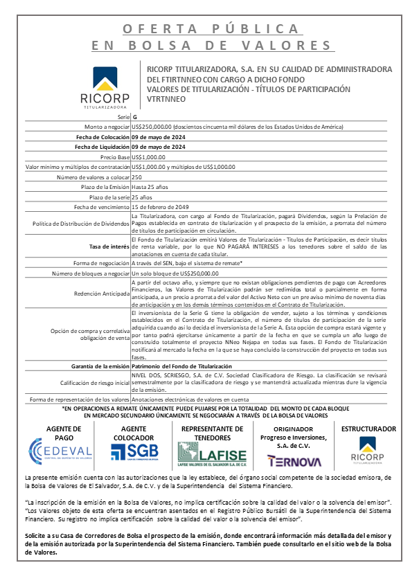 AVISO COLOCACION VTRTNNEO S G