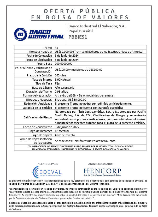 AVISO COLOCACION PBBIES1 T 43