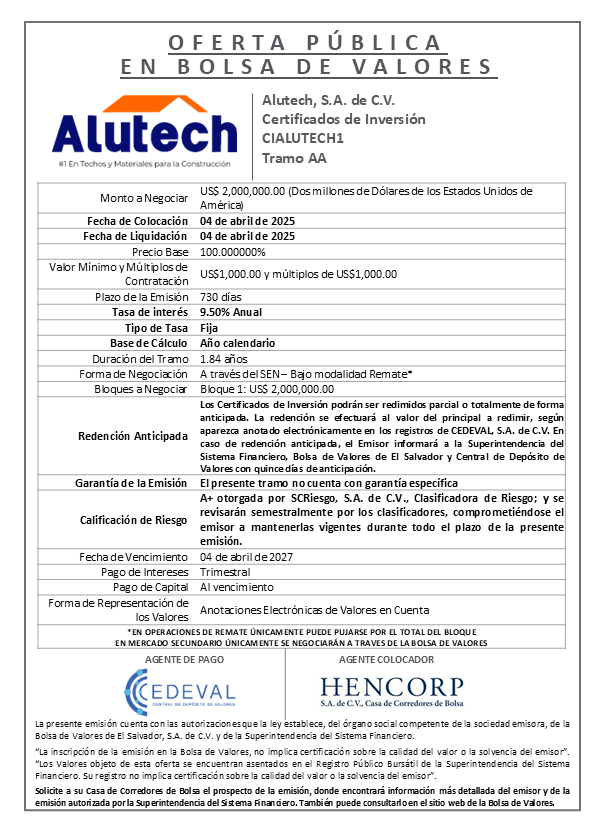 AVISO COLOCACION CIALUTECH T AA