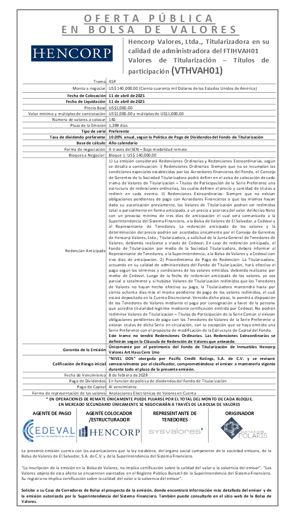 AVISO COLOCACION FTIHVAH01 T 45