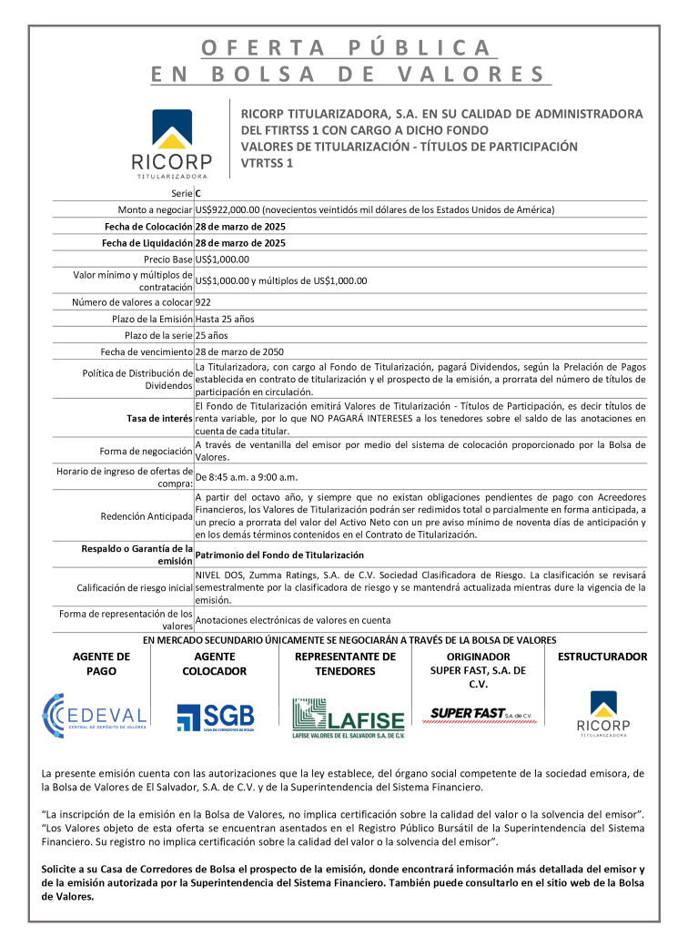 AVISO COLOCACION FTIRTSS1 T C