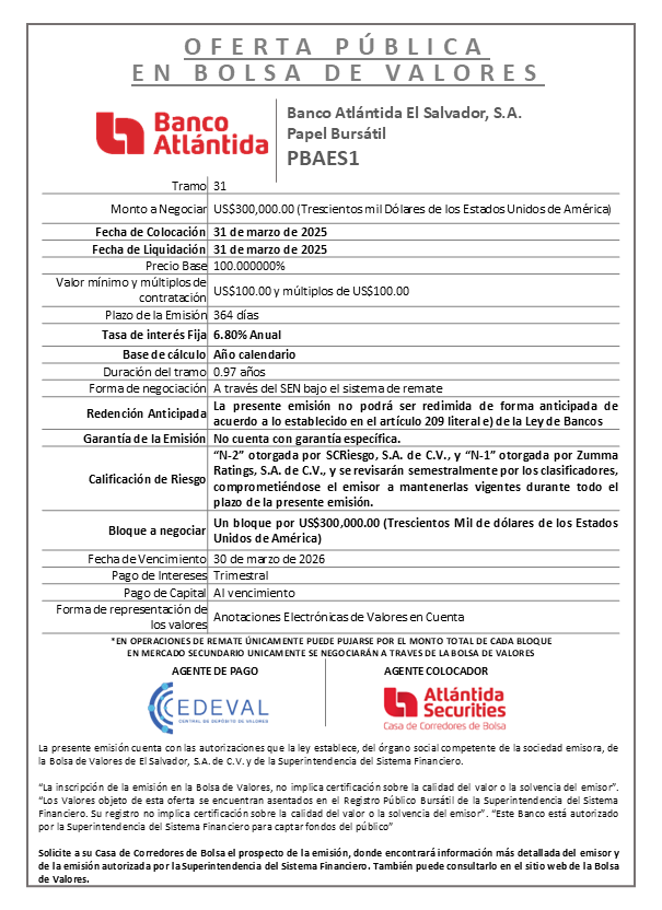 AVISO COLOCACION PBAES1 T 31