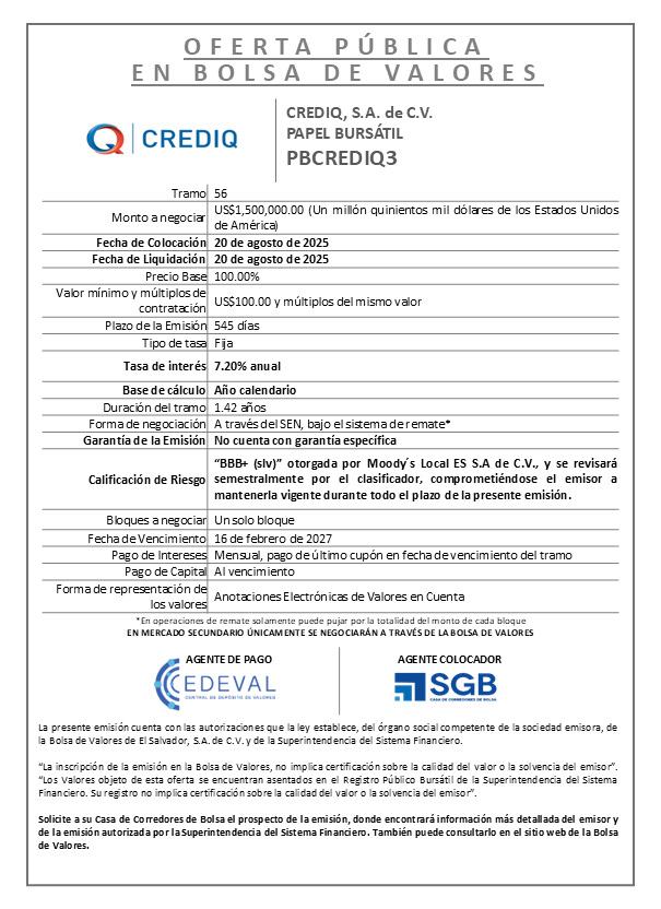 AVISO COLOCACION PBCREDIQ3 T 56