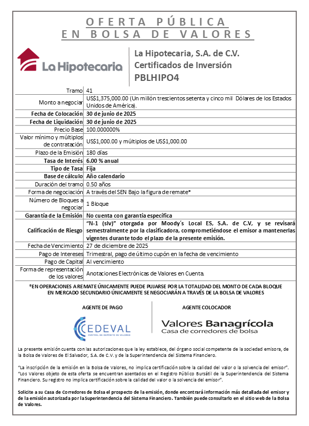 AVISO COLOCACION PBHIPO4 T 41