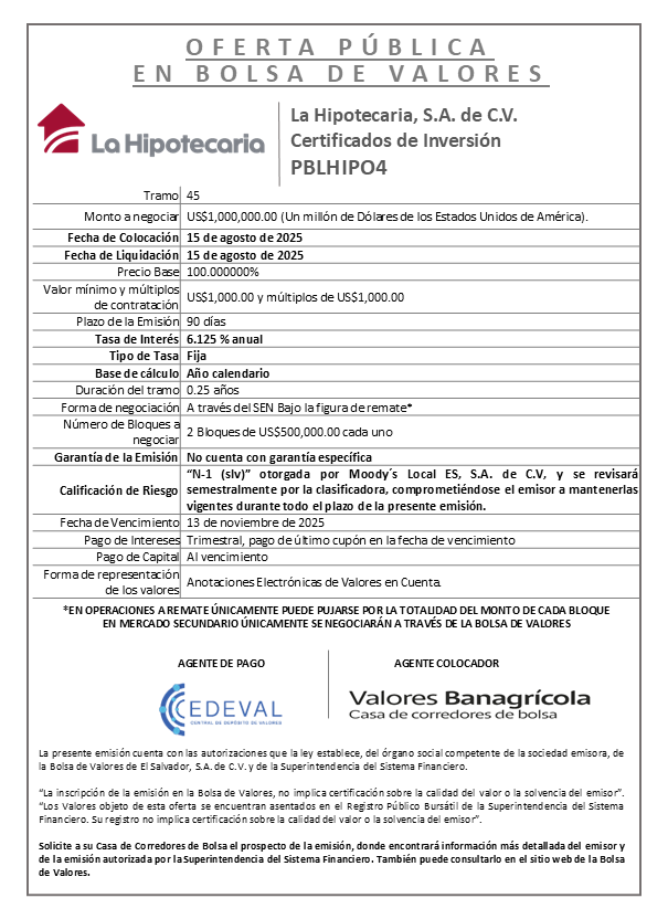 AVISO COLOCACION PBHIPO4 T 45
