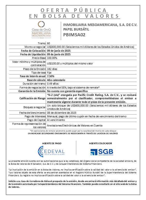 AVISO COLOCACION PBIMSA02 T 60