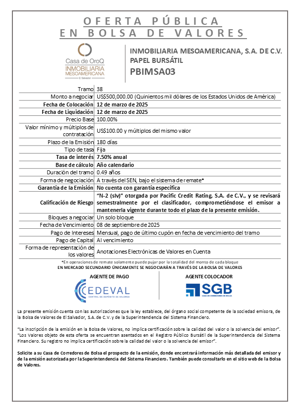 AVISO COLOCACION PBIMSA03 T 38
