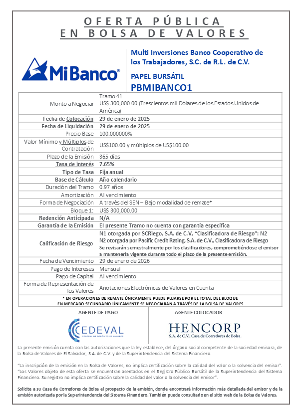 AVISO COLOCACION PBMIBANCO01 T 41