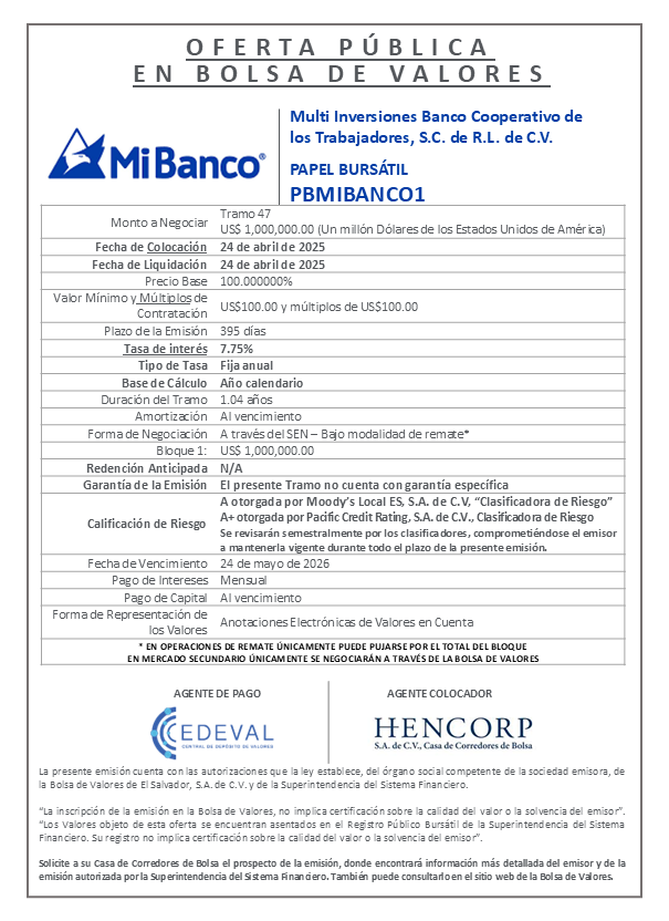 AVISO COLOCACION PBMIBANCO01 T 47