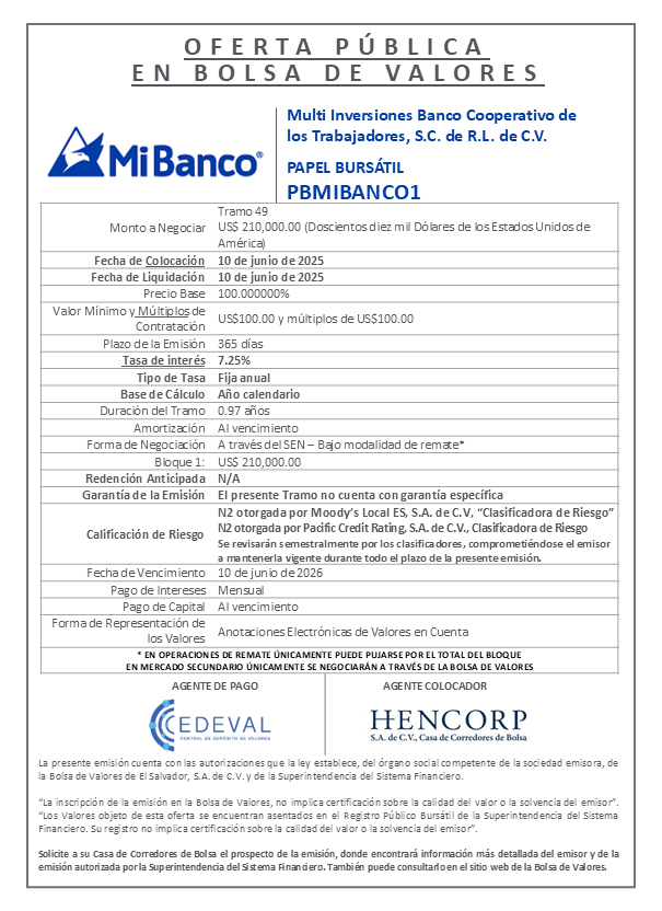 AVISO COLOCACION PBMIBANCO01 T 49