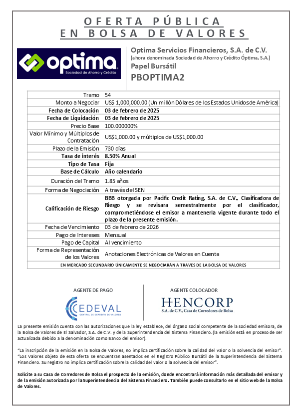 AVISO COLOCACION PBOPTIMA02 T 54