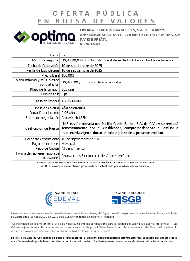 AVISO COLOCACION PBOPTIMA1 T 57