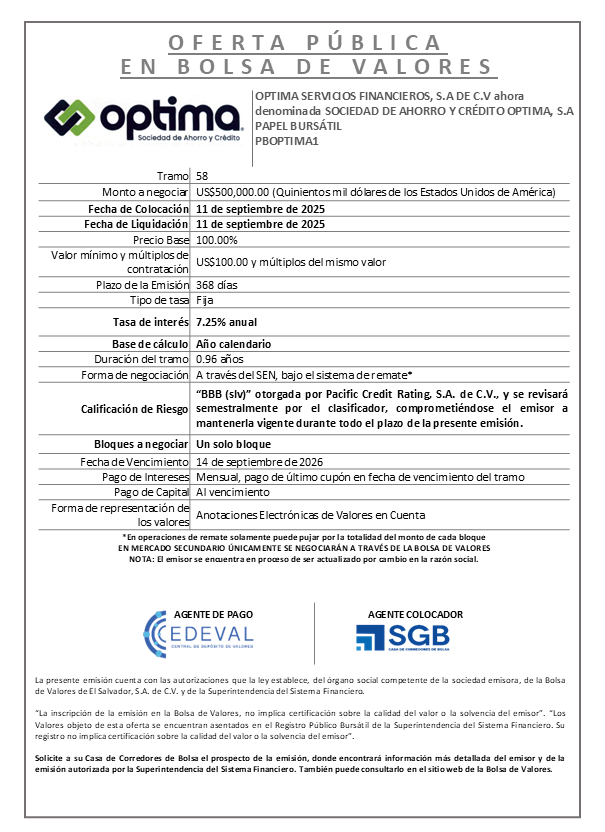 AVISO COLOCACION PBOPTIMA1 T 58