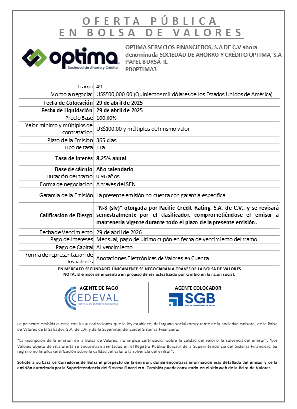 AVISO COLOCACION PBOPTIMA3 T 49