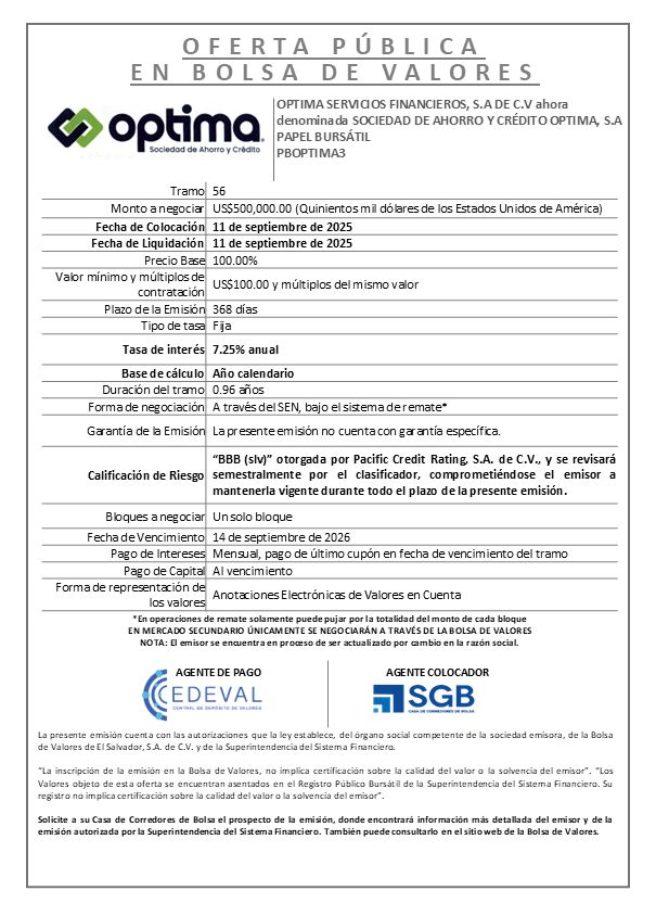 AVISO COLOCACION PBOPTIMA3 T 56