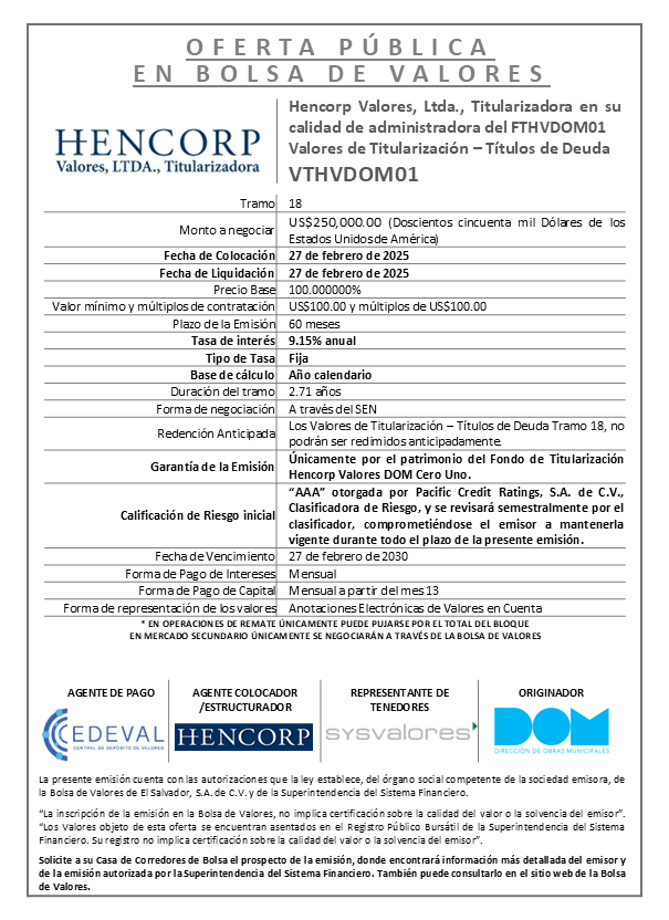 AVISO COLOCACION VTHVDOM01 T 18