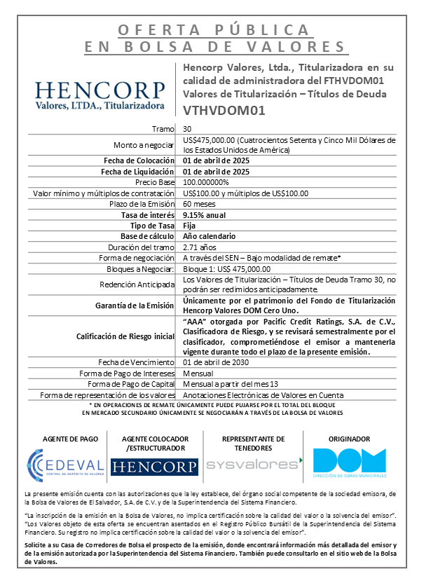 AVISO COLOCACION VTHVDOM01 T 30