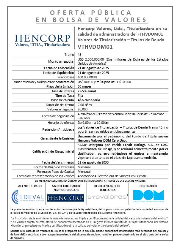 AVISO COLOCACION VTHVDOM01 T 45