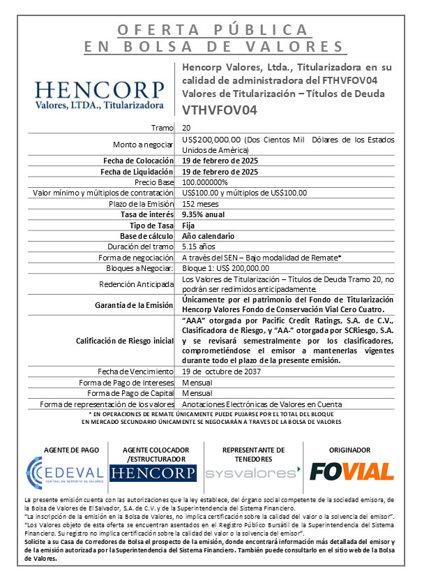 AVISO COLOCACION VTHVFOV04 T 20