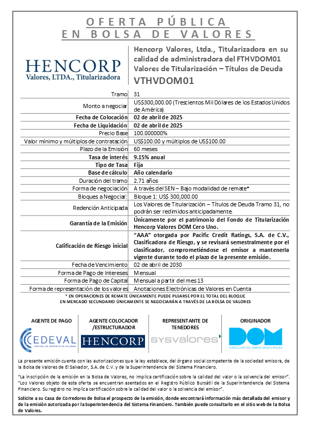 Anuncio Tramo 31 VTHVDOM01