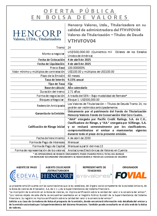 Anuncio de Colocacion VTHVFOV04 Tramo 24