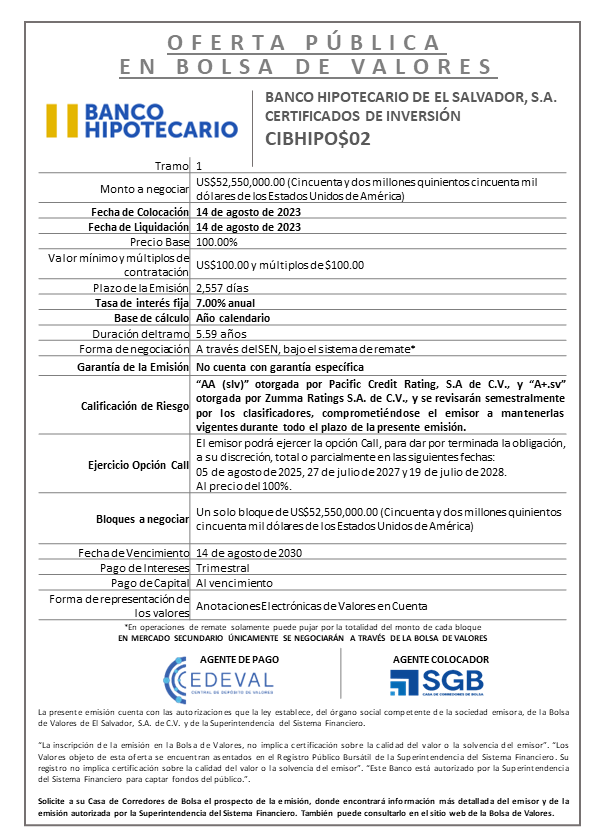 AVISO COLOCACION CIBHIPO02 T 1