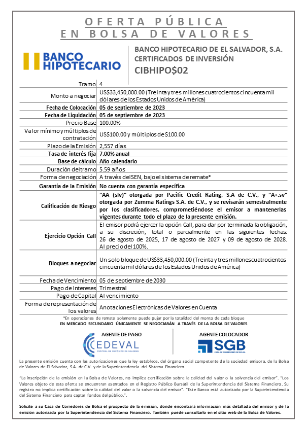 AVISO COLOCACION CIBHIPO02 T 4