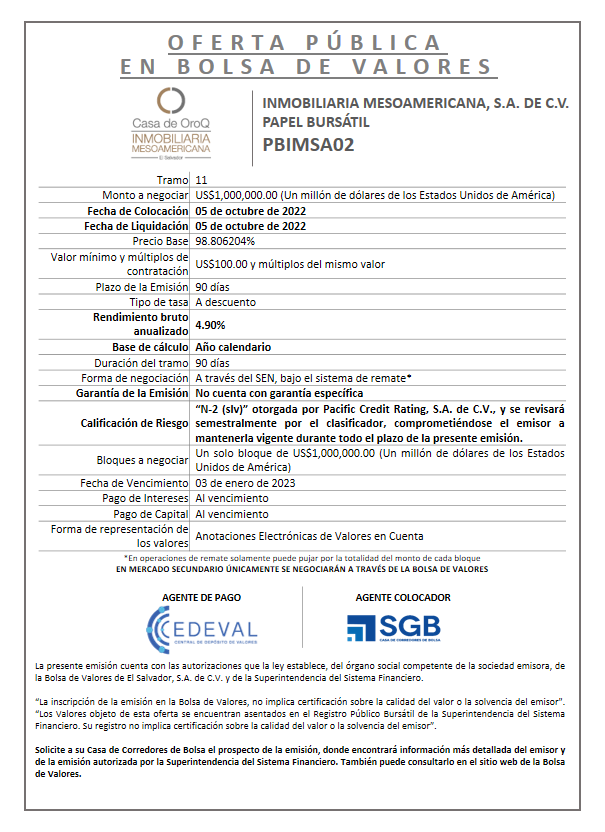 AVISO COLOCACION IMSA T11