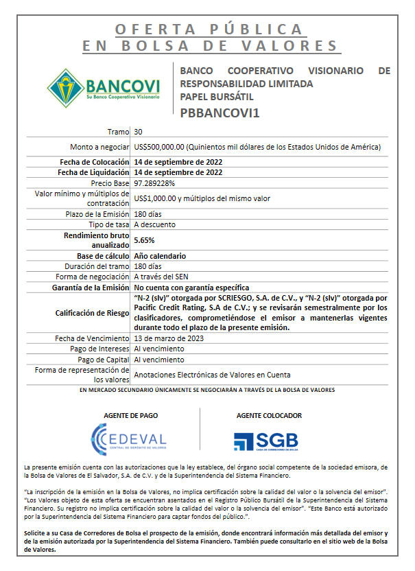 AVISO COLOCACION PBBANCOVI1 T 30