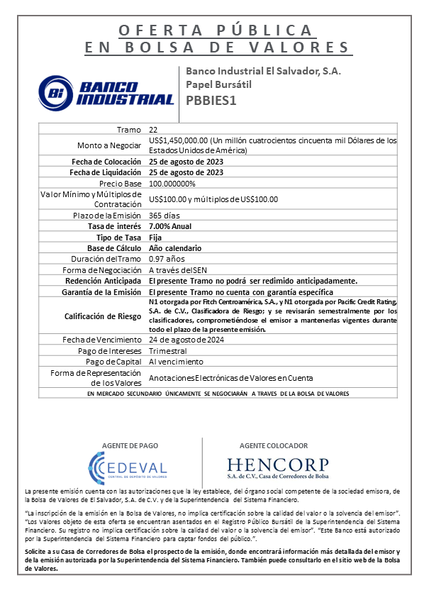 AVISO COLOCACION PBBIES1 T 22